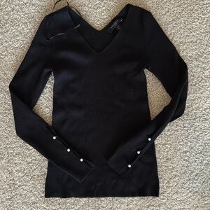 Ann Taylor Black Sweater with Pearl Accents